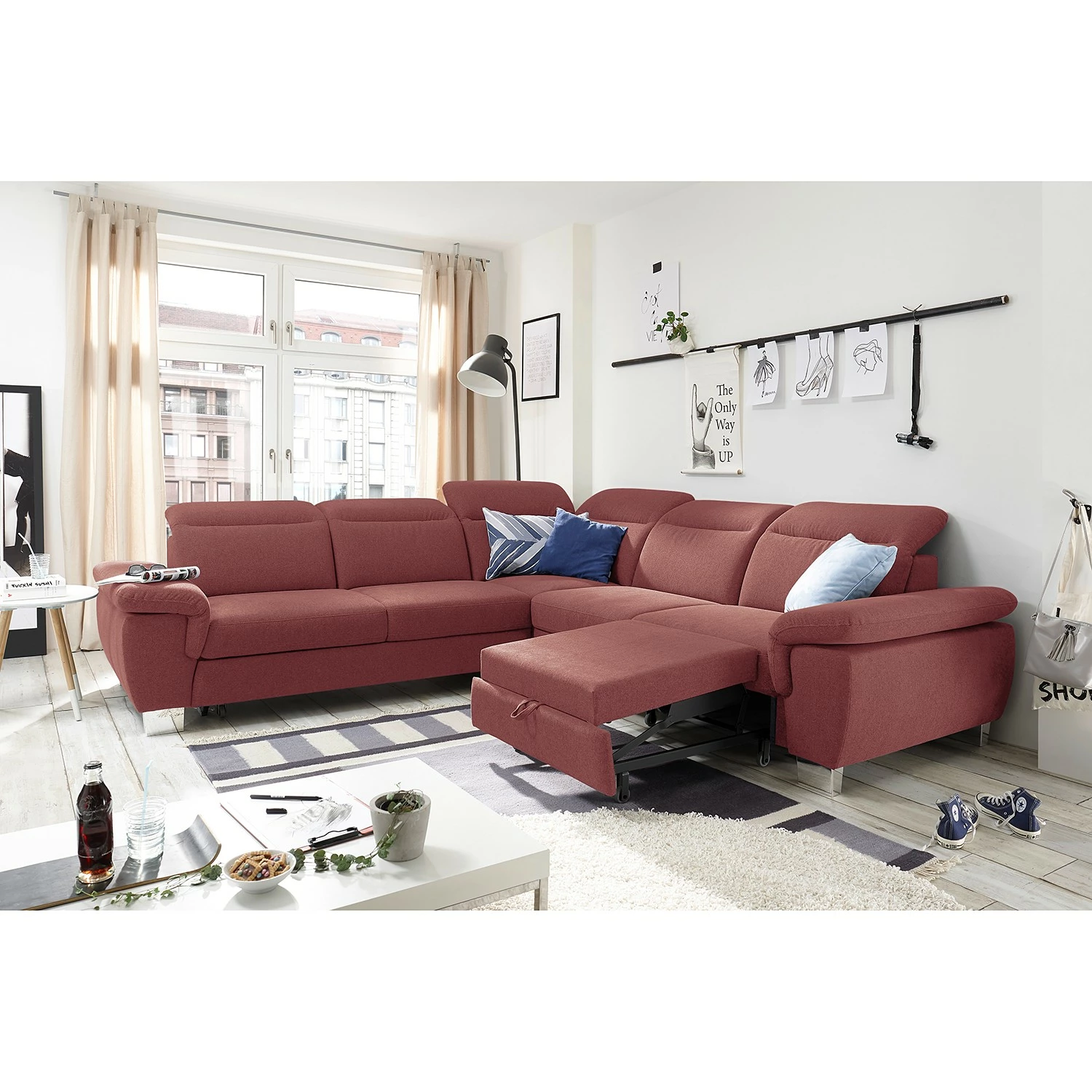 Fredriks Canapé d’angle Mayhill - Tissu - Tissu Roge: Rose vieilli - Fonction lit à gauche (vue de face) 8 Fredriks Canapé d’angle Mayhill - Tissu - Tissu Roge: Rose vieilli - Fonction lit à gauche (vue de face) – Image 6