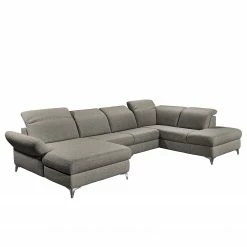 Fredriks Canapé panoramique Glenmoore - Tissu - Tissu Ganum: Gris minéral - Méridienne courte à gauche / longue à droite (vue de face)