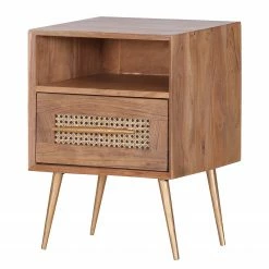 Ars manufacti Bout de canapé Bowdon - Cannage / Acacia massif / Acacia / Doré