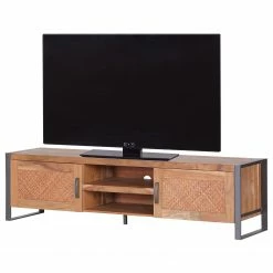 Ars manufacti Meuble TV Lex - Rotin / Acacia massif - Acacia / Anthracite