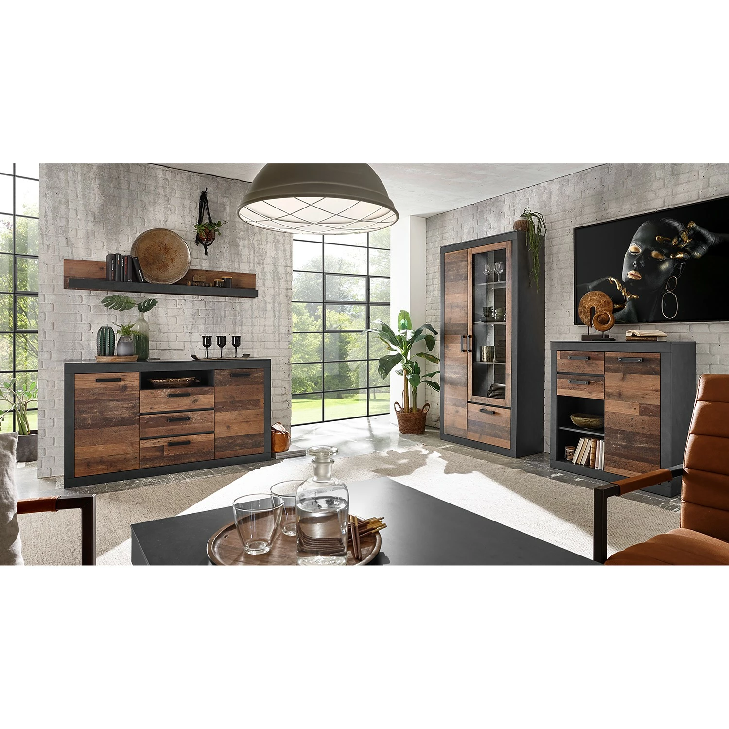 Red Living Commode Buzan IV - Imitation bois recyclé / Anthracite 5 Red Living Commode Buzan IV - Imitation bois recyclé / Anthracite – Image 3