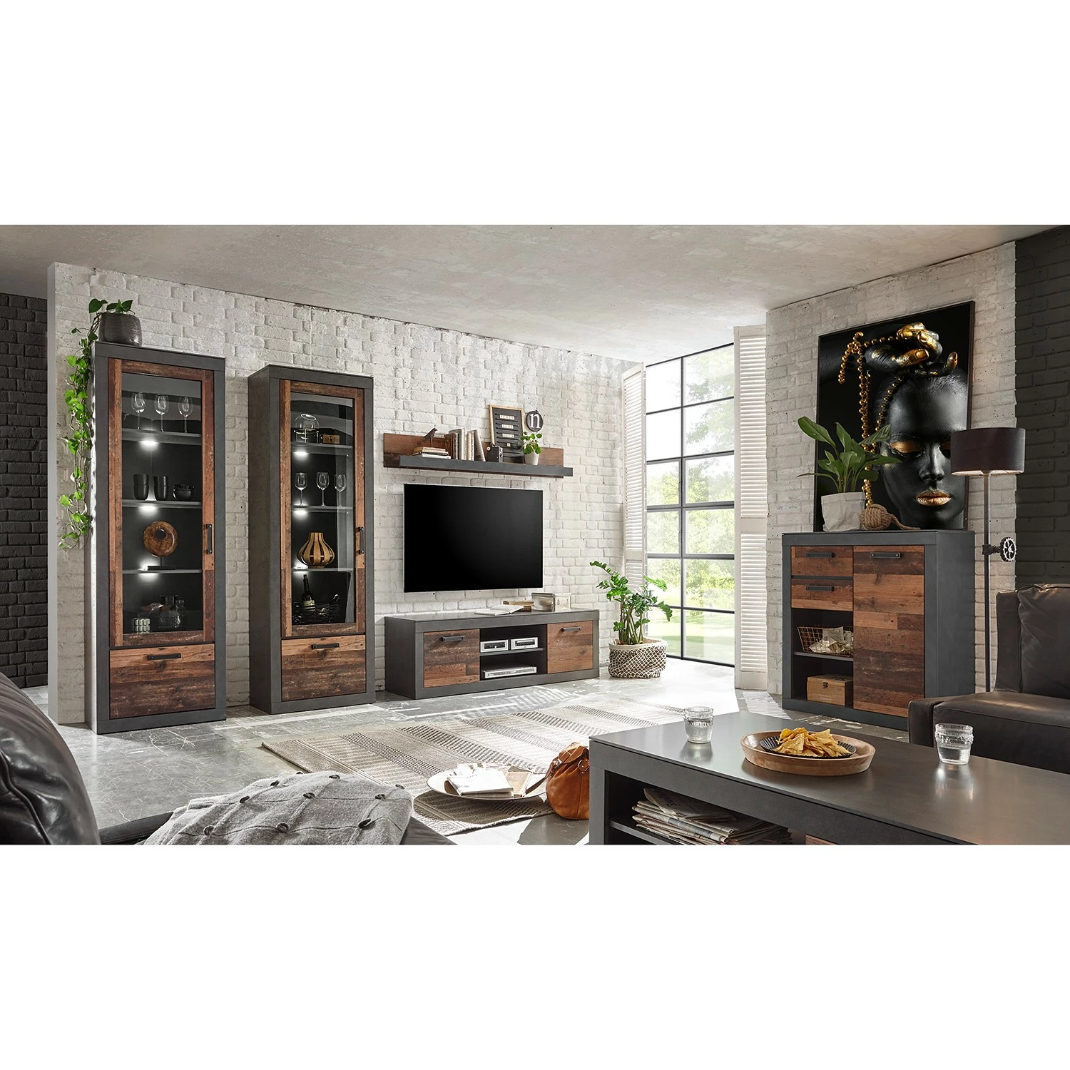 Red Living Commode Buzan IV - Imitation bois recyclé / Anthracite 6 Red Living Commode Buzan IV - Imitation bois recyclé / Anthracite – Image 4