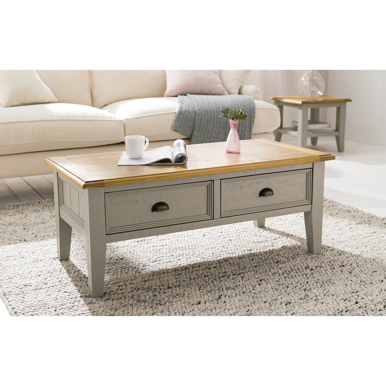 Maison Belfort Table basse Lavalle - Partiellement en pin massif - Pin / Gris clair 4 Maison Belfort Table basse Lavalle - Partiellement en pin massif - Pin / Gris clair – Image 2