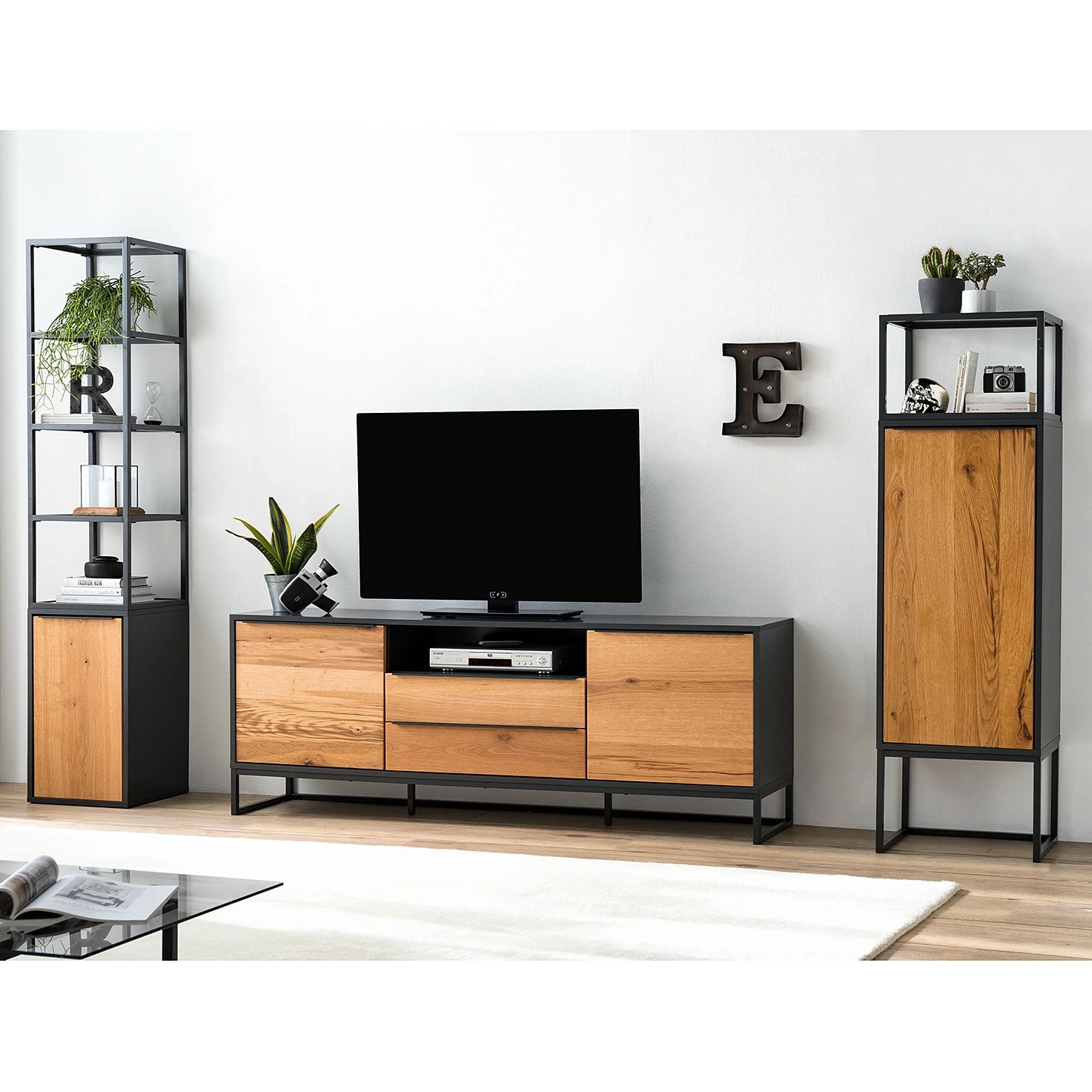 Red Living Ensemble meubles TV Barview III (3 élé.) - Placage bois - Chêne / Anthracite 3 Red Living Ensemble meubles TV Barview III (3 élé.) - Placage bois - Chêne / Anthracite