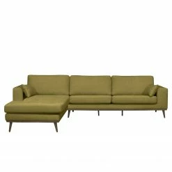 Mørteens Canapé d’angle Billund I - Tissu structuré - Vert olive - Méridienne courte à gauche (vue de face)