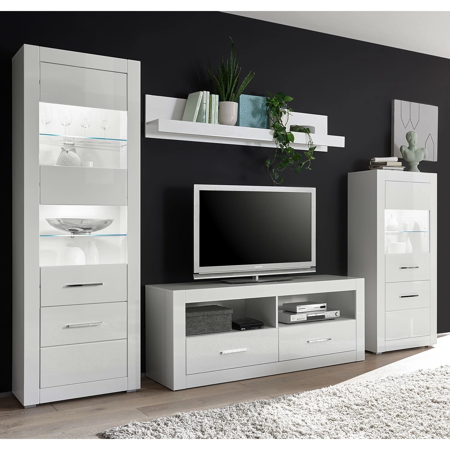 Loftscape Meubles TV muraux Bricktown I (4 élém.) - Blanc brillant / Blanc mat 4 Loftscape Meubles TV muraux Bricktown I (4 élém.) - Blanc brillant / Blanc mat – Image 2