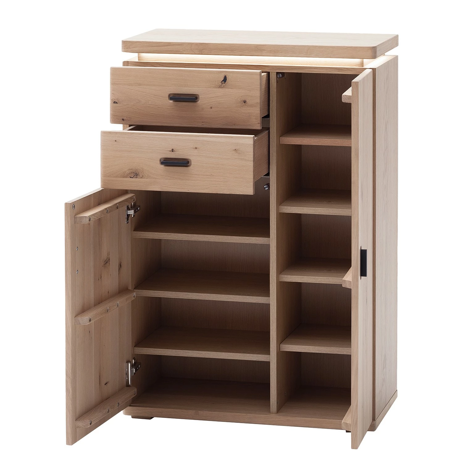 Naturoo Meuble à chaussures Ellinwood - Avec éclairage - Partiellement en chêne massif 6 Naturoo Meuble à chaussures Ellinwood - Avec éclairage - Partiellement en chêne massif – Image 4