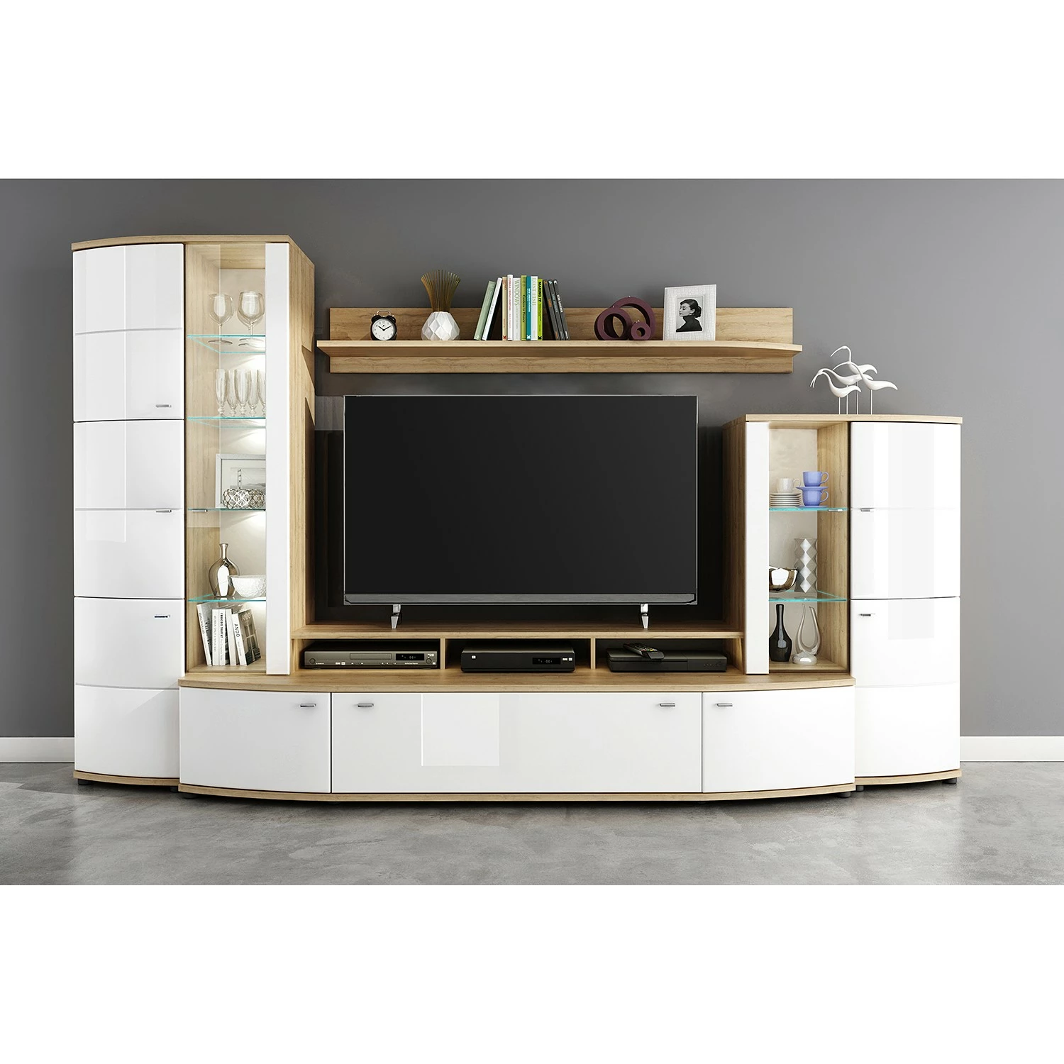 Loftscape Ensembles meubles TV Colcord (4 élém.) - Blanc brillant / Imitiation chêne 3 Loftscape Ensembles meubles TV Colcord (4 élém.) - Blanc brillant / Imitiation chêne