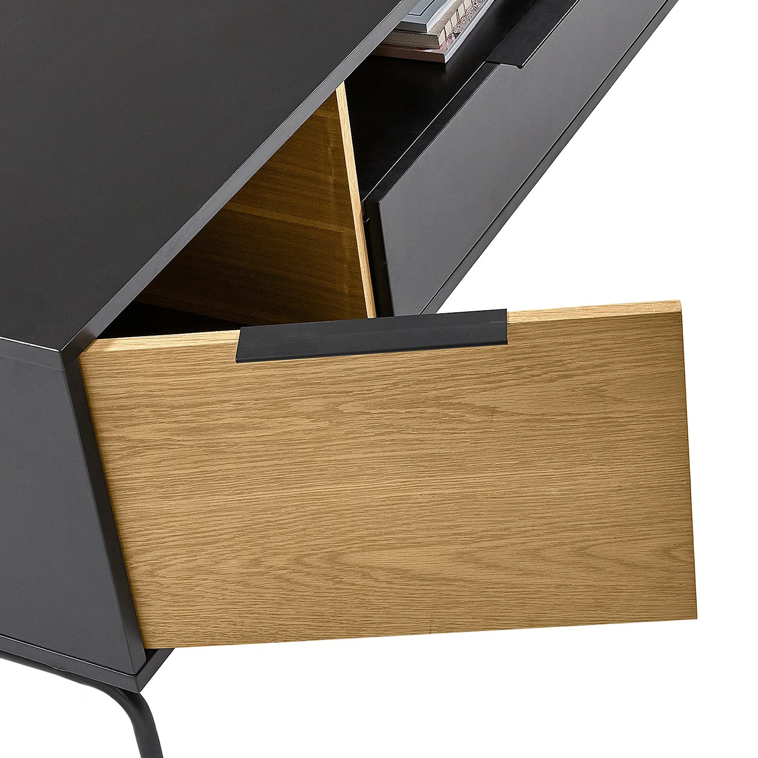 Norrwood Meuble TV Ceduna II - Noir mat / Chêne 5 Norrwood Meuble TV Ceduna II - Noir mat / Chêne – Image 3