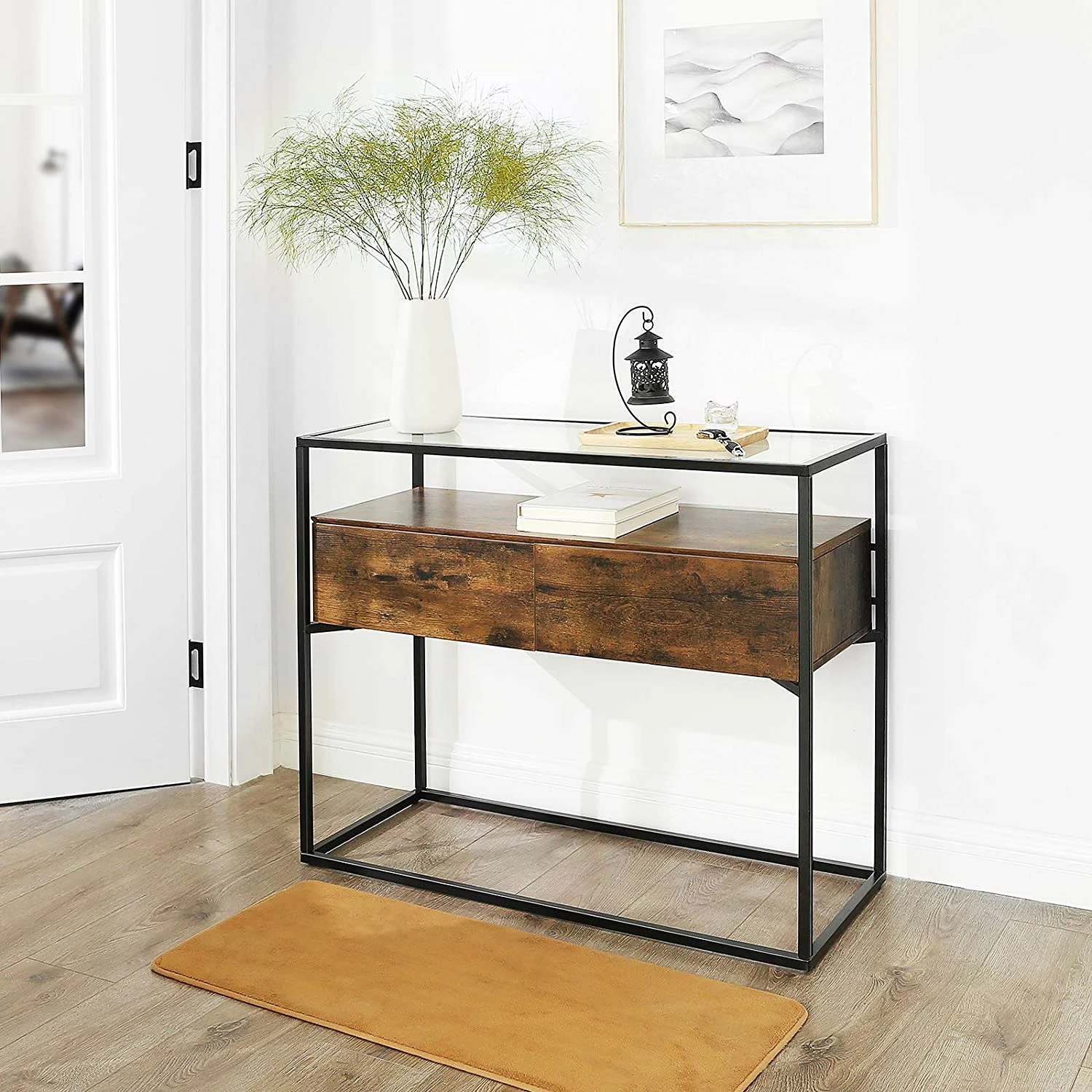 Red Living Console Cottage Hill - Verre / Métal - Marron / Noir 4 Red Living Console Cottage Hill - Verre / Métal - Marron / Noir – Image 2