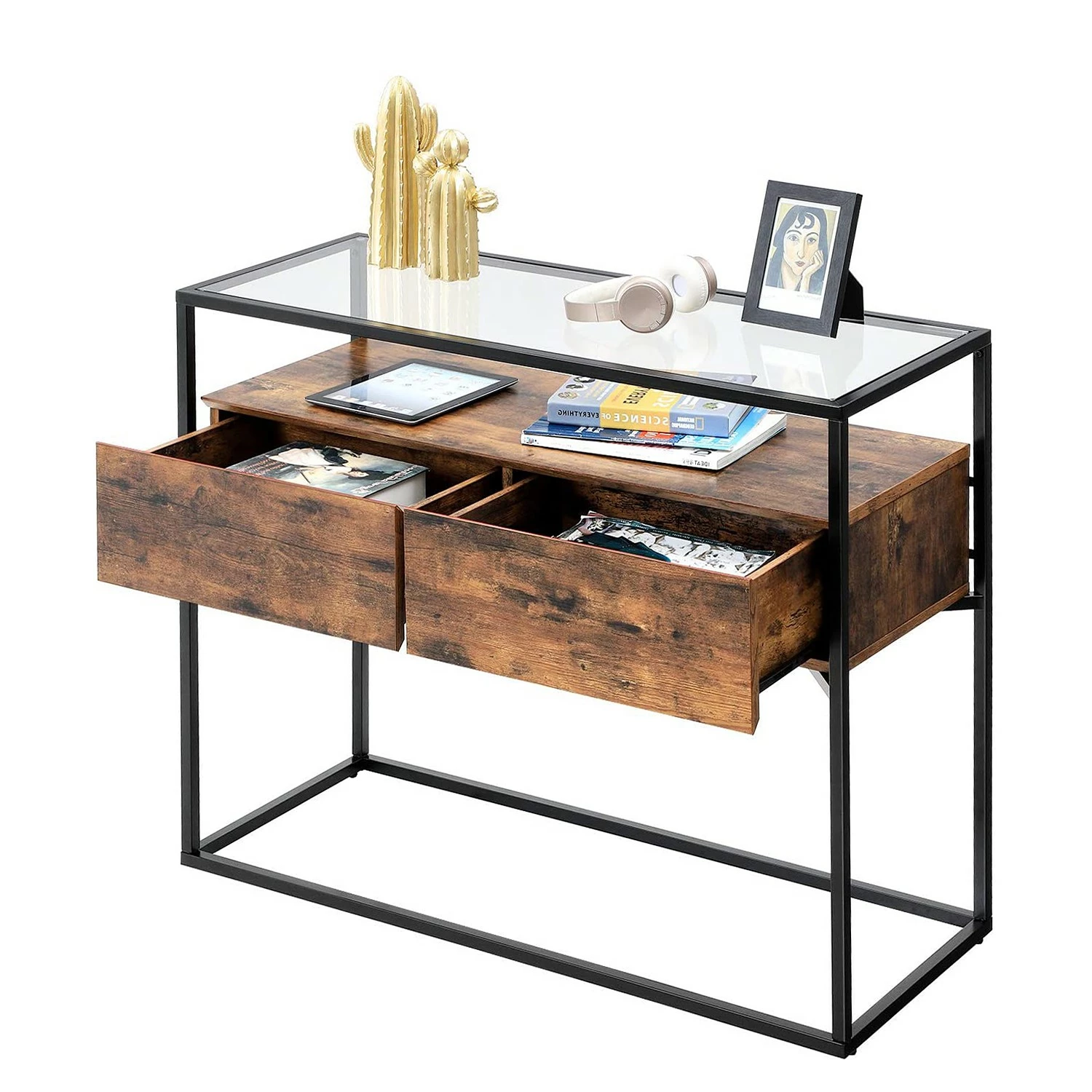 Red Living Console Cottage Hill - Verre / Métal - Marron / Noir 6 Red Living Console Cottage Hill - Verre / Métal - Marron / Noir – Image 4