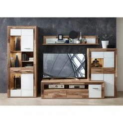 Loftscape Vitrine pour meuble TV Waverly - Avec éclairage - Blanc / Imitation chêne -loftscape Boutique 1000225880 200923 13365500046 MOOD DETAILS P000000001000225880 mood