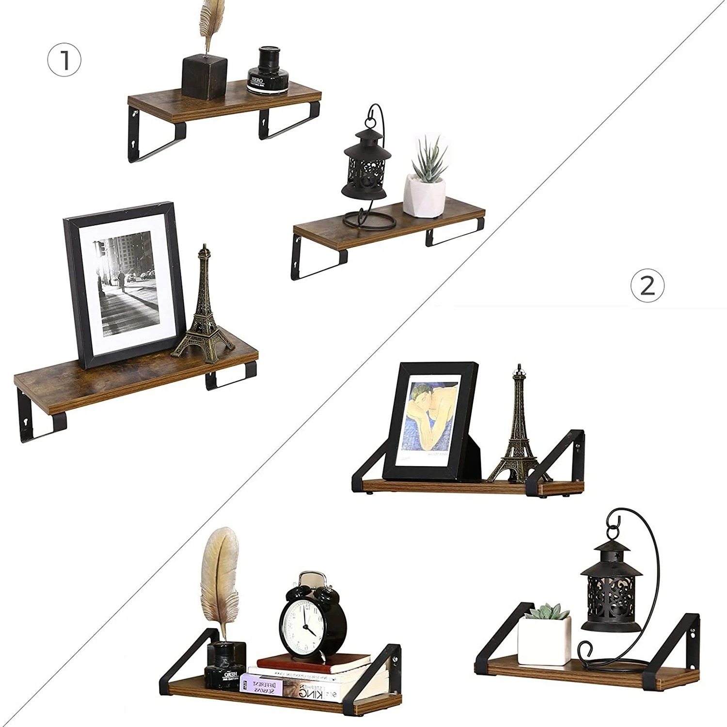 Red Living Tablettes murales Crossville (lot de 3) - Marron / Noir 7 Red Living Tablettes murales Crossville (lot de 3) - Marron / Noir – Image 5