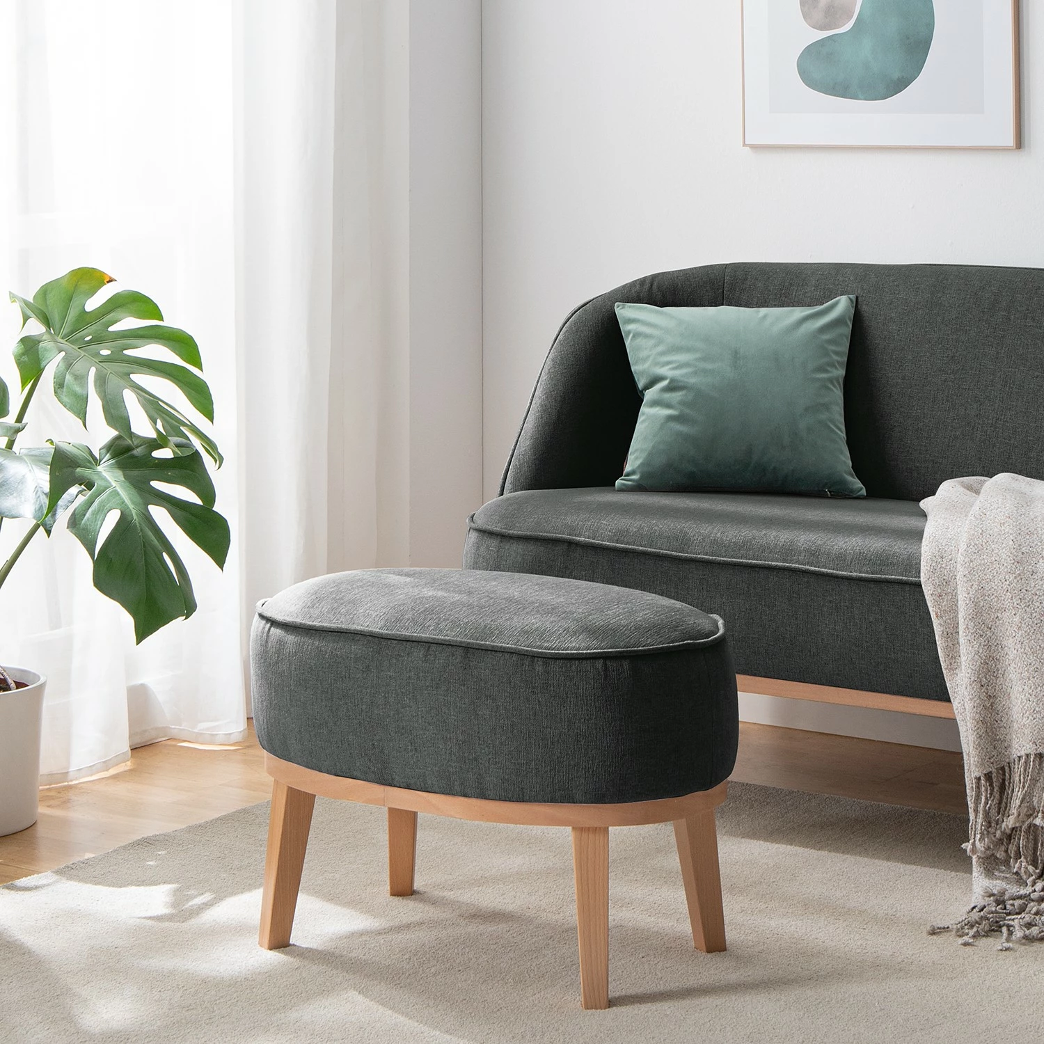 Ridgevalley Repose-pieds Voiteur - Tissu Nere: Noir - Hêtre clair 4 Ridgevalley Repose-pieds Voiteur - Tissu Nere: Noir - Hêtre clair – Image 2