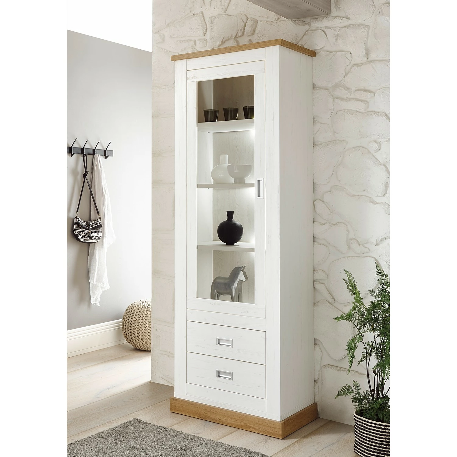 Ridgevalley Vitrine Ollezy - Imitation pin blanc / Imitation chêne artisan 4 Ridgevalley Vitrine Ollezy - Imitation pin blanc / Imitation chêne artisan – Image 2