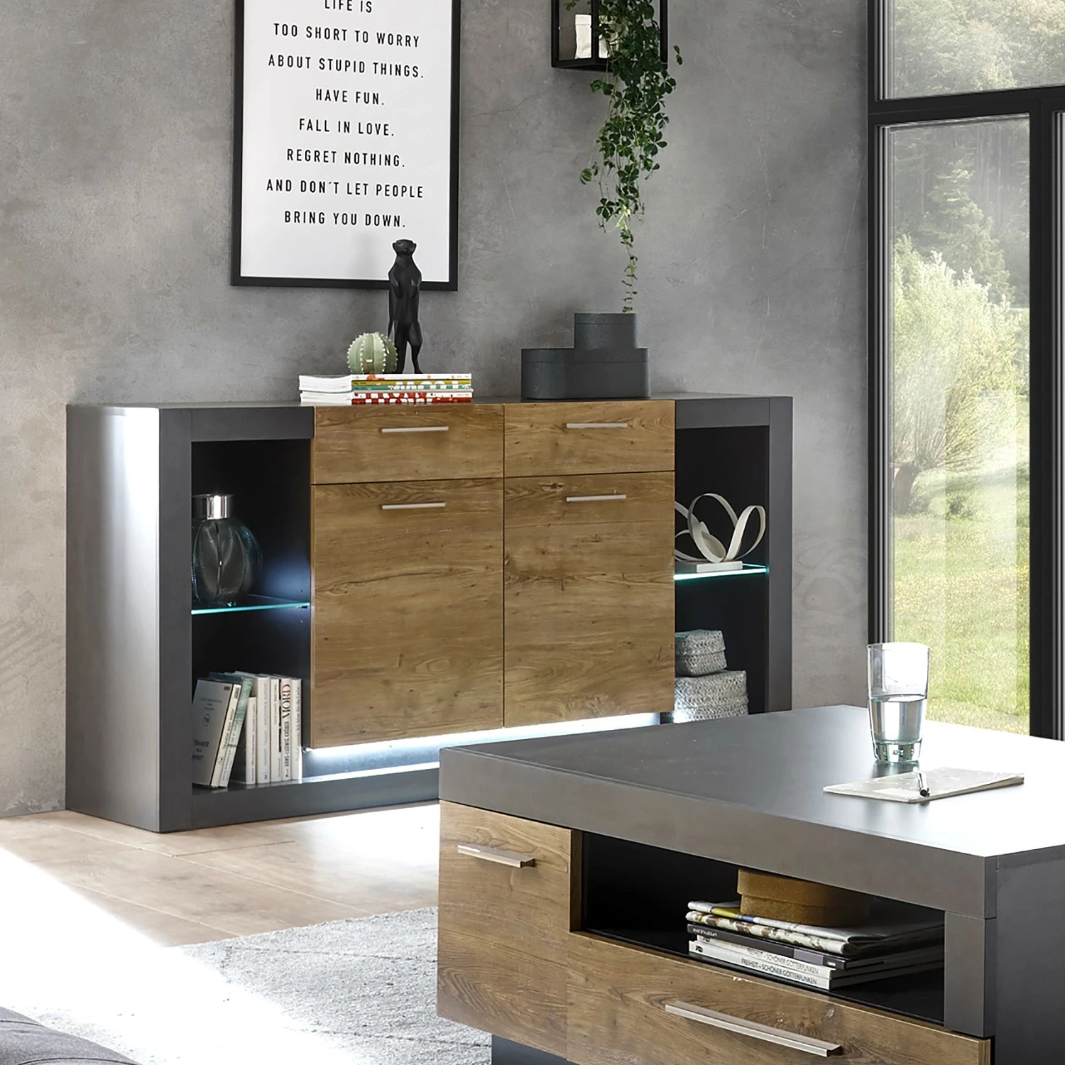 Red Living Buffet Talence II - Imitation châtaigner / Gris 4 Red Living Buffet Talence II - Imitation châtaigner / Gris – Image 2