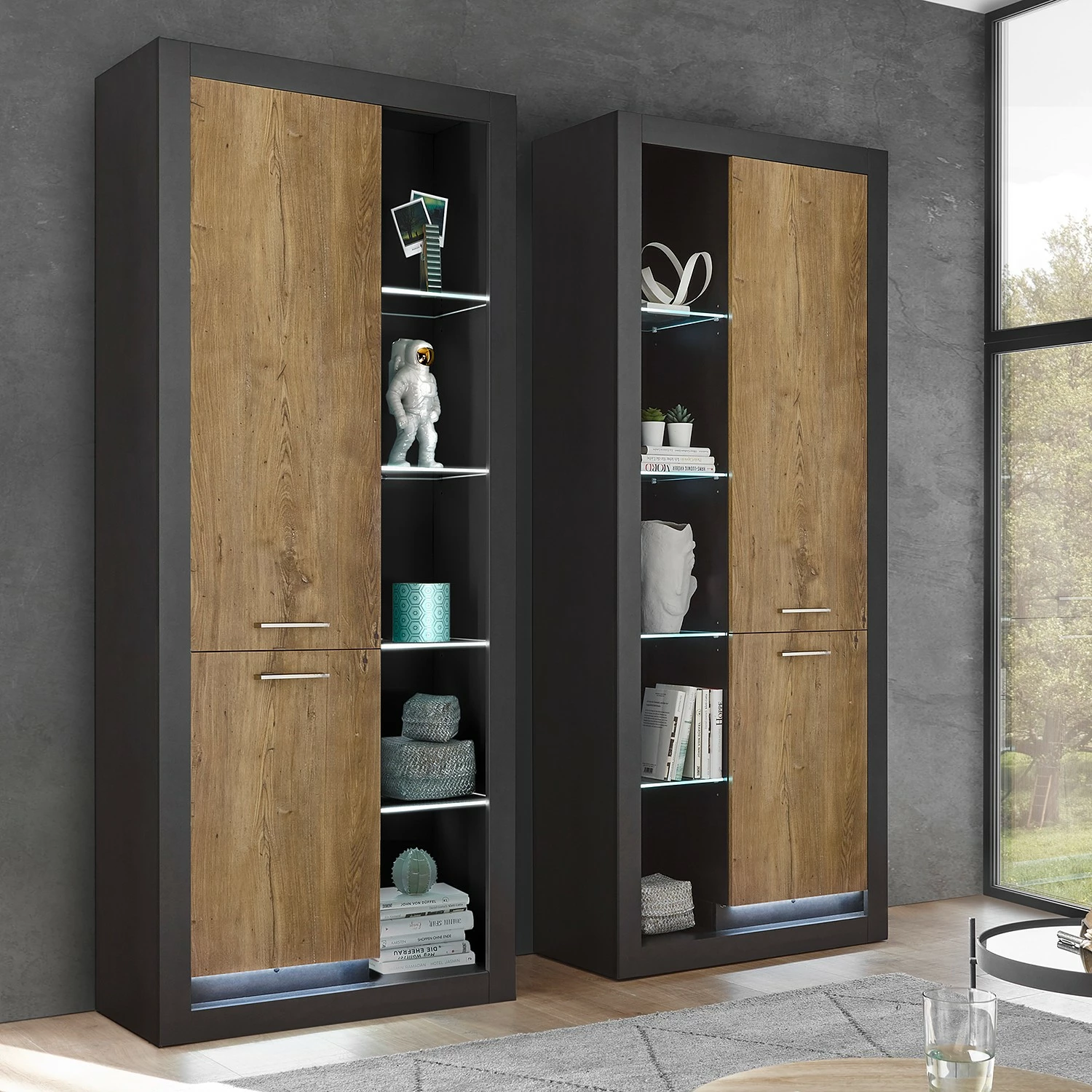 Red Living Armoire Talence - Imitation châtaigner / Gris - Butoir à droite 4 Red Living Armoire Talence - Imitation châtaigner / Gris - Butoir à droite – Image 2