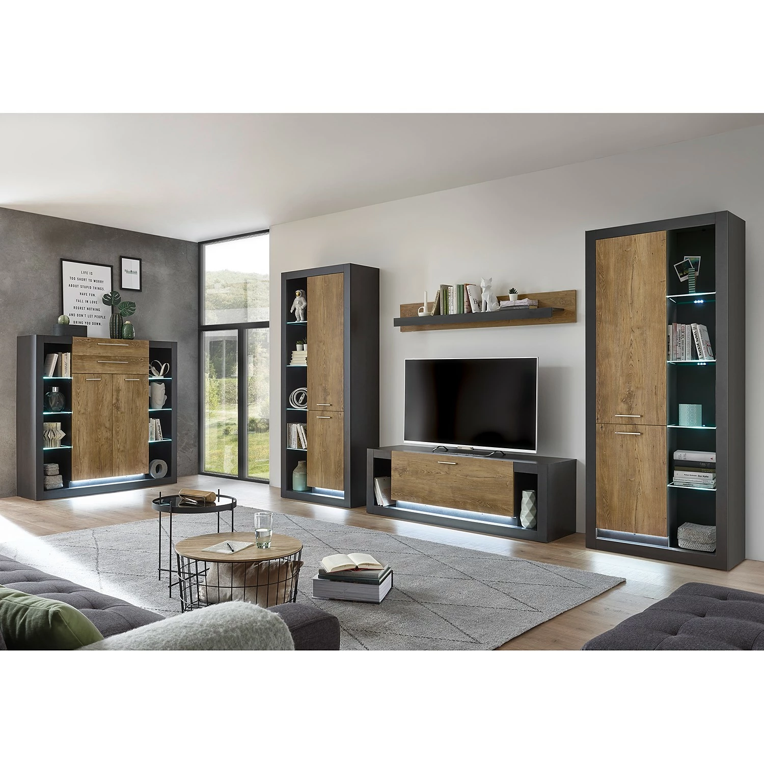 Red Living Meubles TV Talence I - Imitation châtaigner / Gris 4 Red Living Meubles TV Talence I - Imitation châtaigner / Gris – Image 2