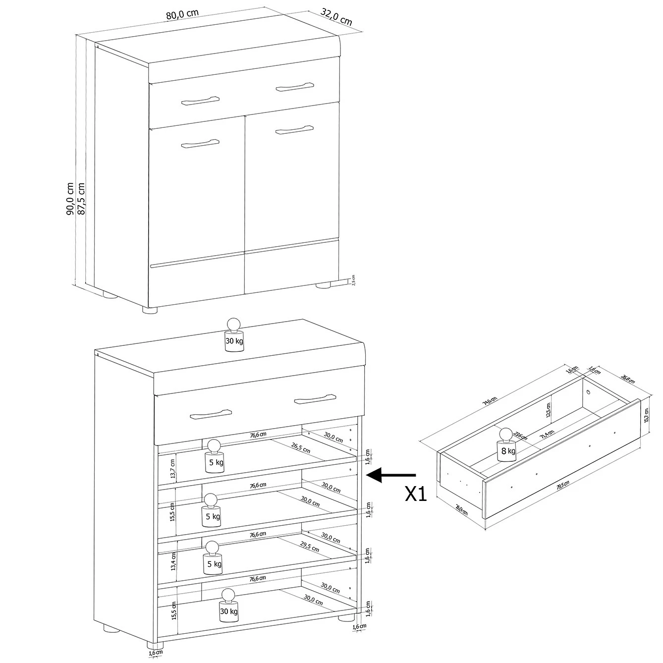 Loftscape Meuble d’entrée Liffre - Blanc brillant / Imitation chêne artisan 8 Loftscape Meuble d’entrée Liffre - Blanc brillant / Imitation chêne artisan – Image 6