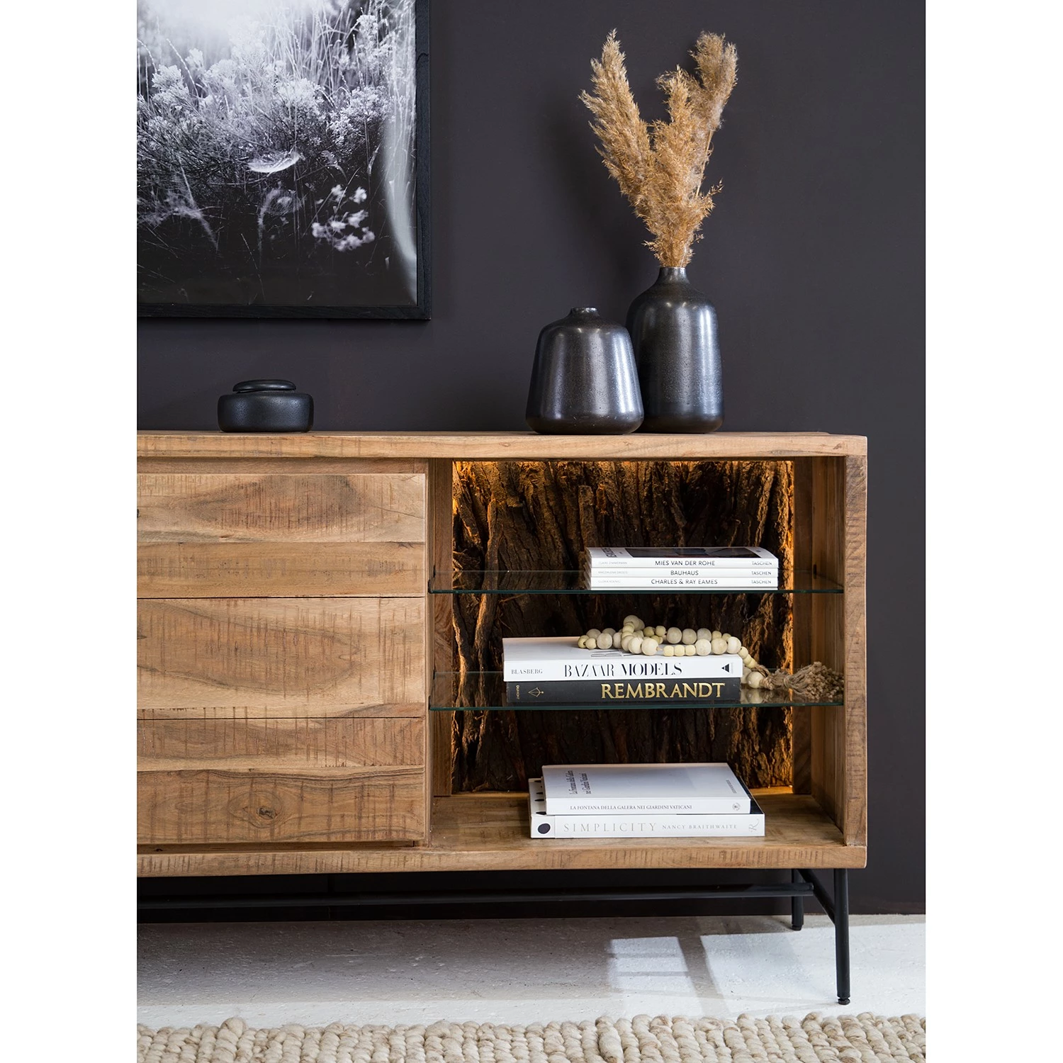 Ars Natura Buffet Roody - Avec éclairage - Acacia massif / Métal - Acacia / Noir 11 Ars Natura Buffet Roody - Avec éclairage - Acacia massif / Métal - Acacia / Noir – Image 9