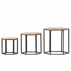 Red Living Bouts de canapé Fenay I (Lot de 3) - Acacia massif / Métal - Acacia / Noir