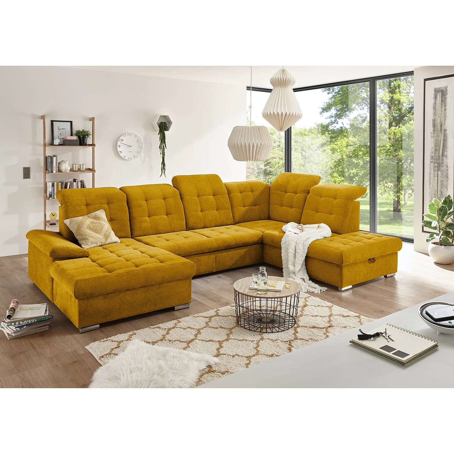 Loftscape Canapé panoramique Montbel - Microfibre - Microfibre Ranu: Jaune moutarde - Méridienne courte à gauche / longue à droite (vue de face) 4 Loftscape Canapé panoramique Montbel - Microfibre - Microfibre Ranu: Jaune moutarde - Méridienne courte à gauche / longue à droite (vue de face) – Image 2