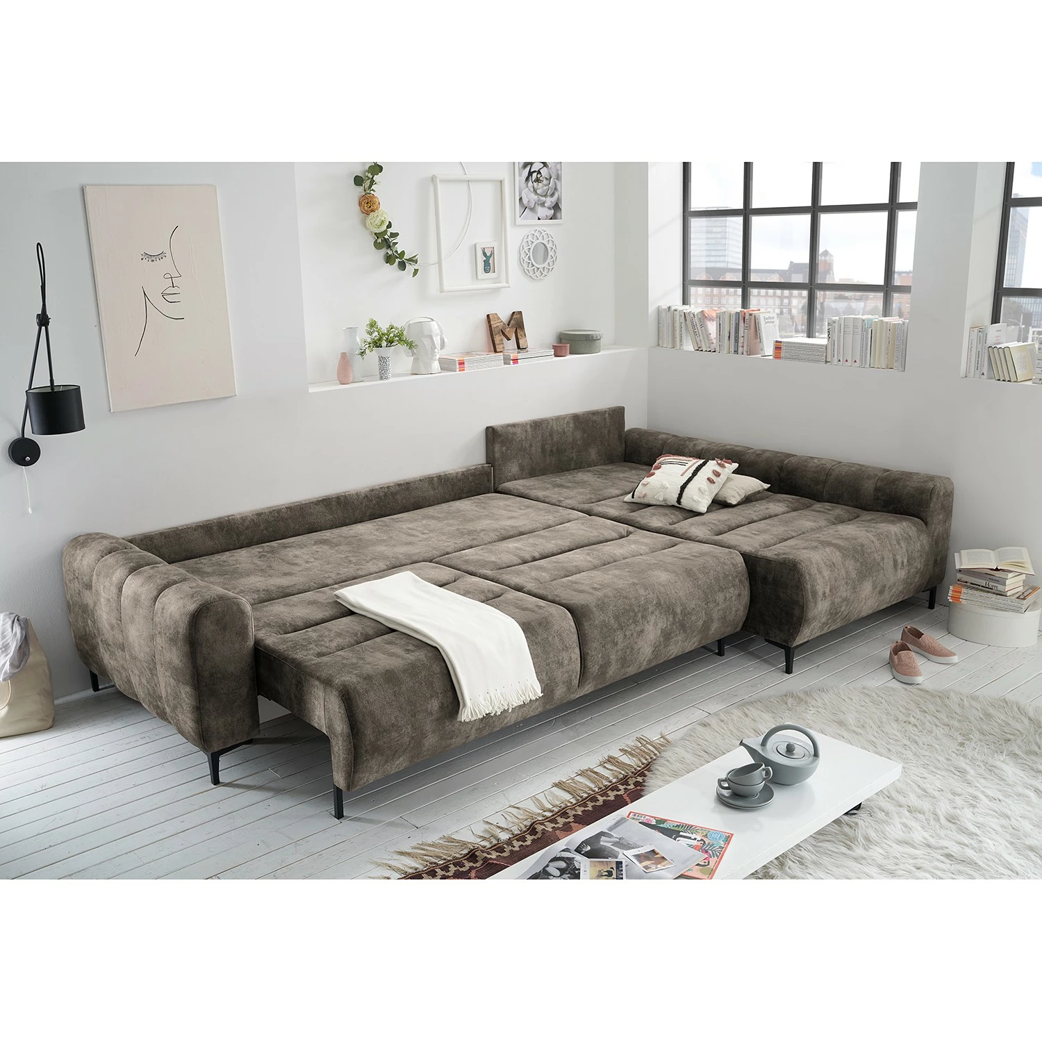 Loftscape Canapé d’angle Venouse - Velours - Velours Insa: Gris minéral - Méridienne courte à droite (vue de face) 5 Loftscape Canapé d’angle Venouse - Velours - Velours Insa: Gris minéral - Méridienne courte à droite (vue de face) – Image 3