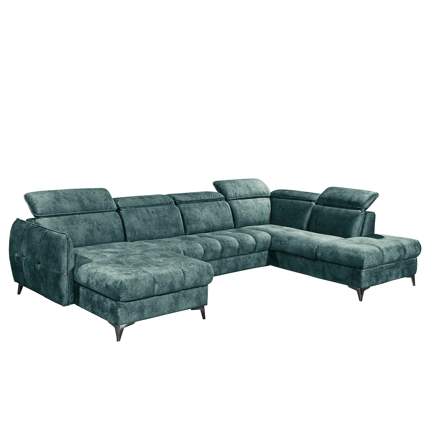 Loftscape Canapé panoramique Grillon - Velours - Velours Insa: Bleu fumée - Méridienne courte à gauche / longue à droite (vue de face) 3 Loftscape Canapé panoramique Grillon - Velours - Velours Insa: Bleu fumée - Méridienne courte à gauche / longue à droite (vue de face)