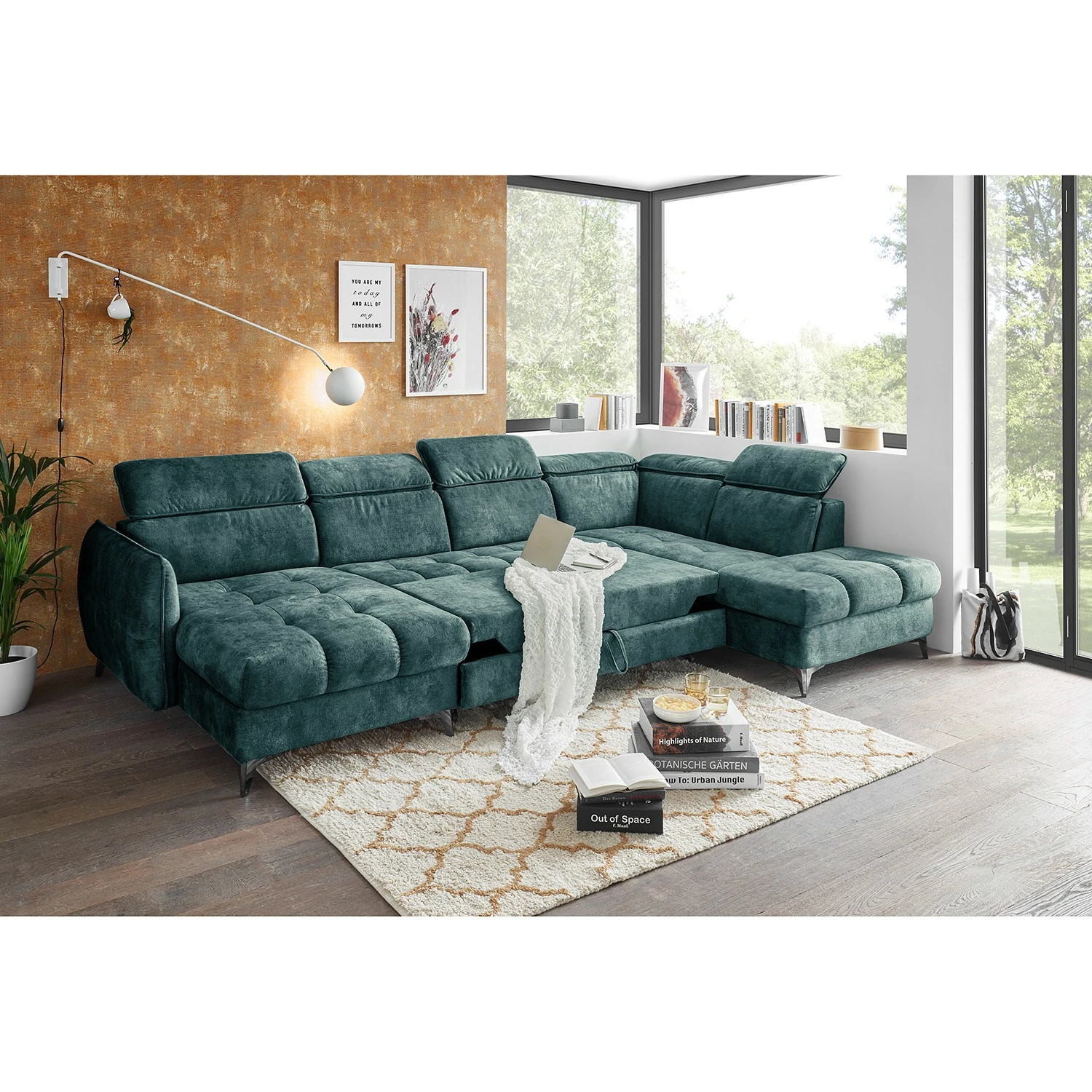 Loftscape Canapé panoramique Grillon - Velours - Velours Insa: Bleu fumée - Méridienne courte à gauche / longue à droite (vue de face) 5 Loftscape Canapé panoramique Grillon - Velours - Velours Insa: Bleu fumée - Méridienne courte à gauche / longue à droite (vue de face) – Image 3