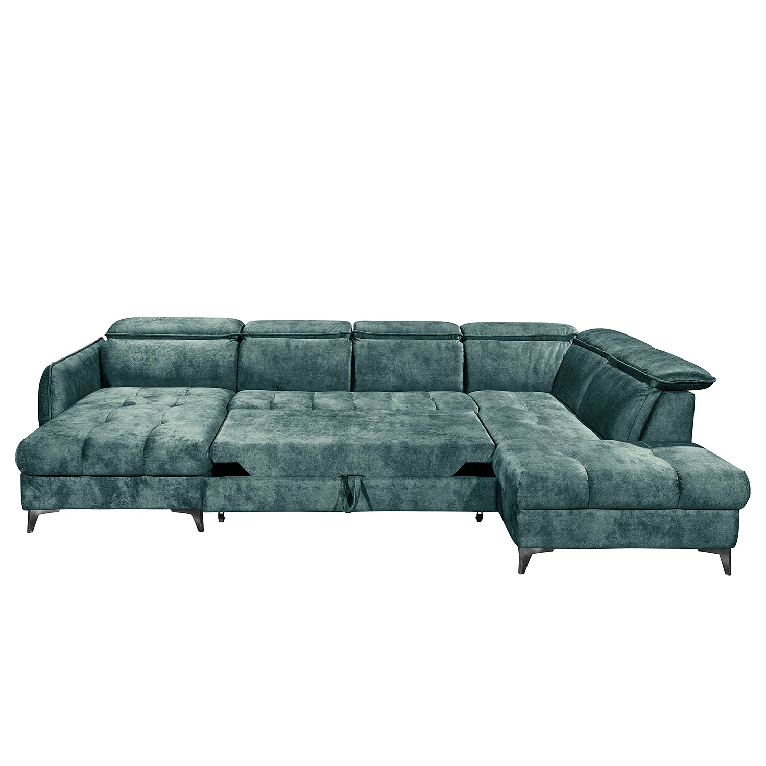 Loftscape Canapé panoramique Grillon - Velours - Velours Insa: Bleu fumée - Méridienne courte à gauche / longue à droite (vue de face) 7 Loftscape Canapé panoramique Grillon - Velours - Velours Insa: Bleu fumée - Méridienne courte à gauche / longue à droite (vue de face) – Image 5