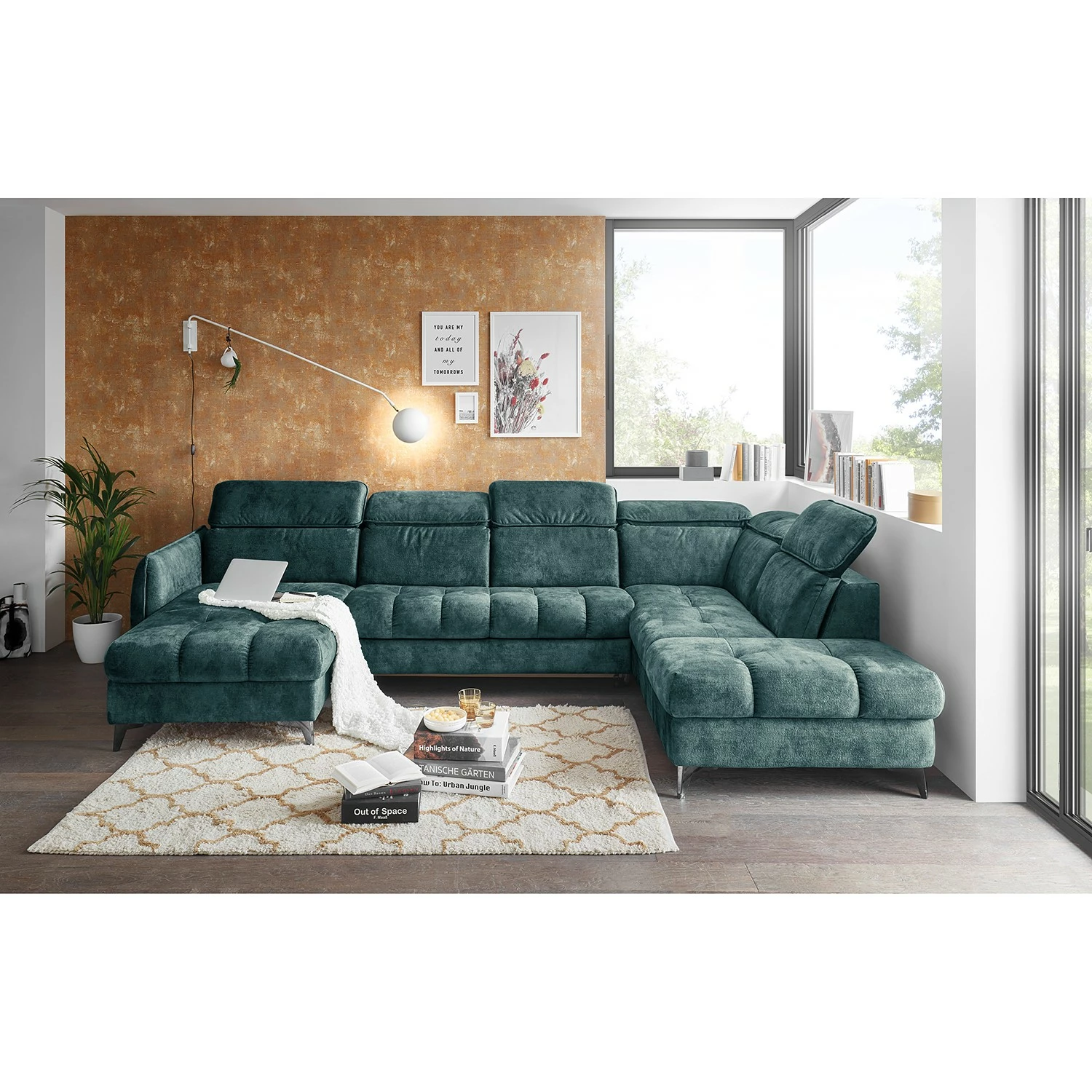 Loftscape Canapé panoramique Grillon - Velours - Velours Insa: Bleu fumée - Méridienne courte à gauche / longue à droite (vue de face) 10 Loftscape Canapé panoramique Grillon - Velours - Velours Insa: Bleu fumée - Méridienne courte à gauche / longue à droite (vue de face) – Image 8