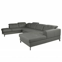 Fredriks Canapé panoramique White Pine - Cuir Mabra: Gris - Méridienne courte à droite / longue à gauche (vue de face)