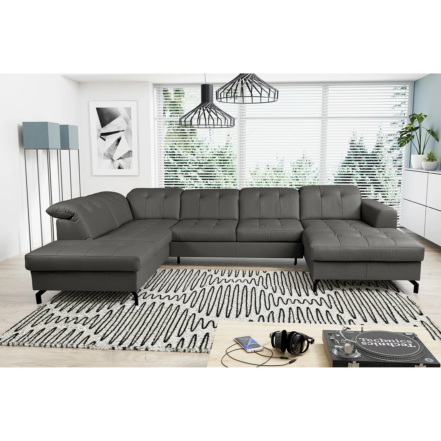 Fredriks Canapé panoramique White Pine - Cuir Mabra: Gris - Méridienne courte à droite / longue à gauche (vue de face) 5 Fredriks Canapé panoramique White Pine - Cuir Mabra: Gris - Méridienne courte à droite / longue à gauche (vue de face) – Image 3