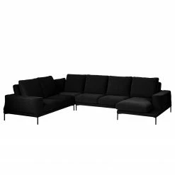 Fredriks Canapé panoramique Grossa - Velours - Velours Vaia: Noir - Méridienne courte à droite / longue à gauche (vue de face)