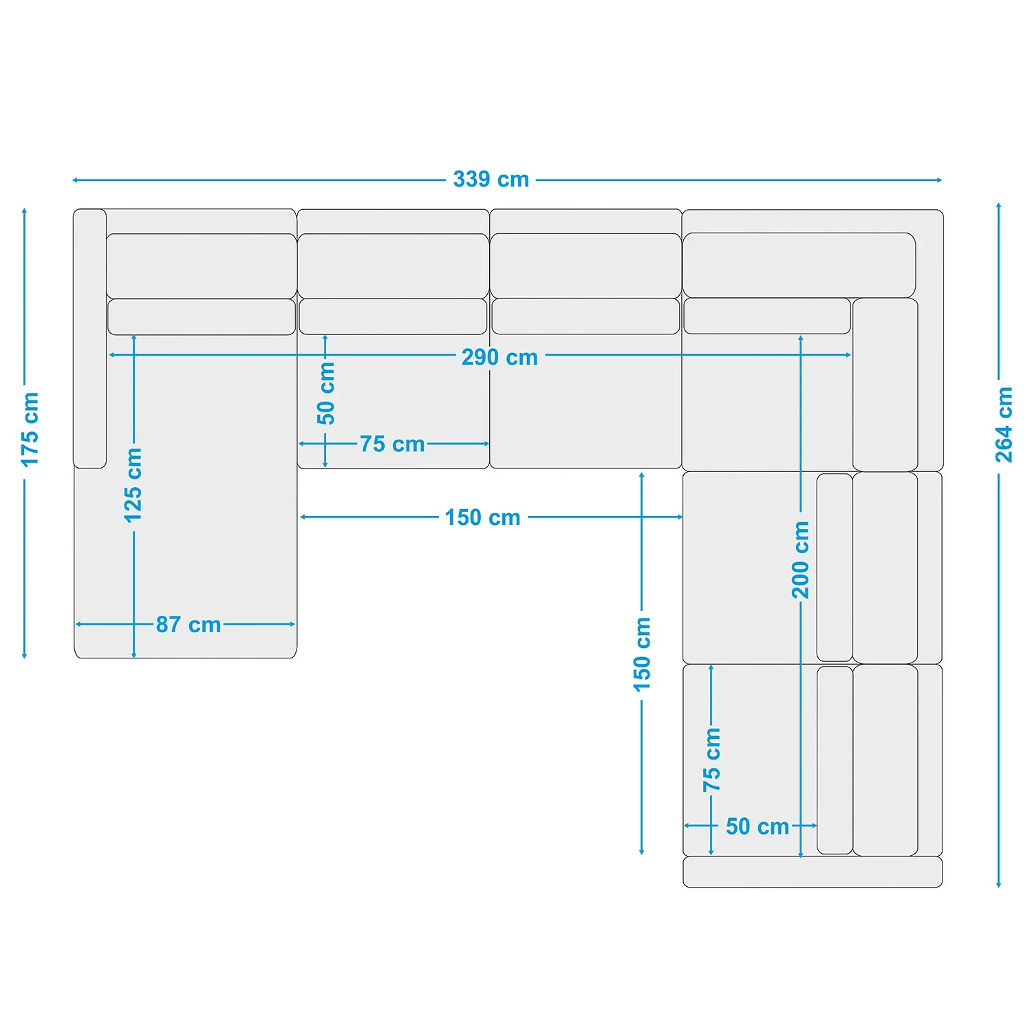 Fredriks Canapé panoramique Garlin - Tissu - Tissu Sogol: Bleu foncé - Méridienne courte à gauche / longue à droite (vue de face) 14 Fredriks Canapé panoramique Garlin - Tissu - Tissu Sogol: Bleu foncé - Méridienne courte à gauche / longue à droite (vue de face) – Image 12
