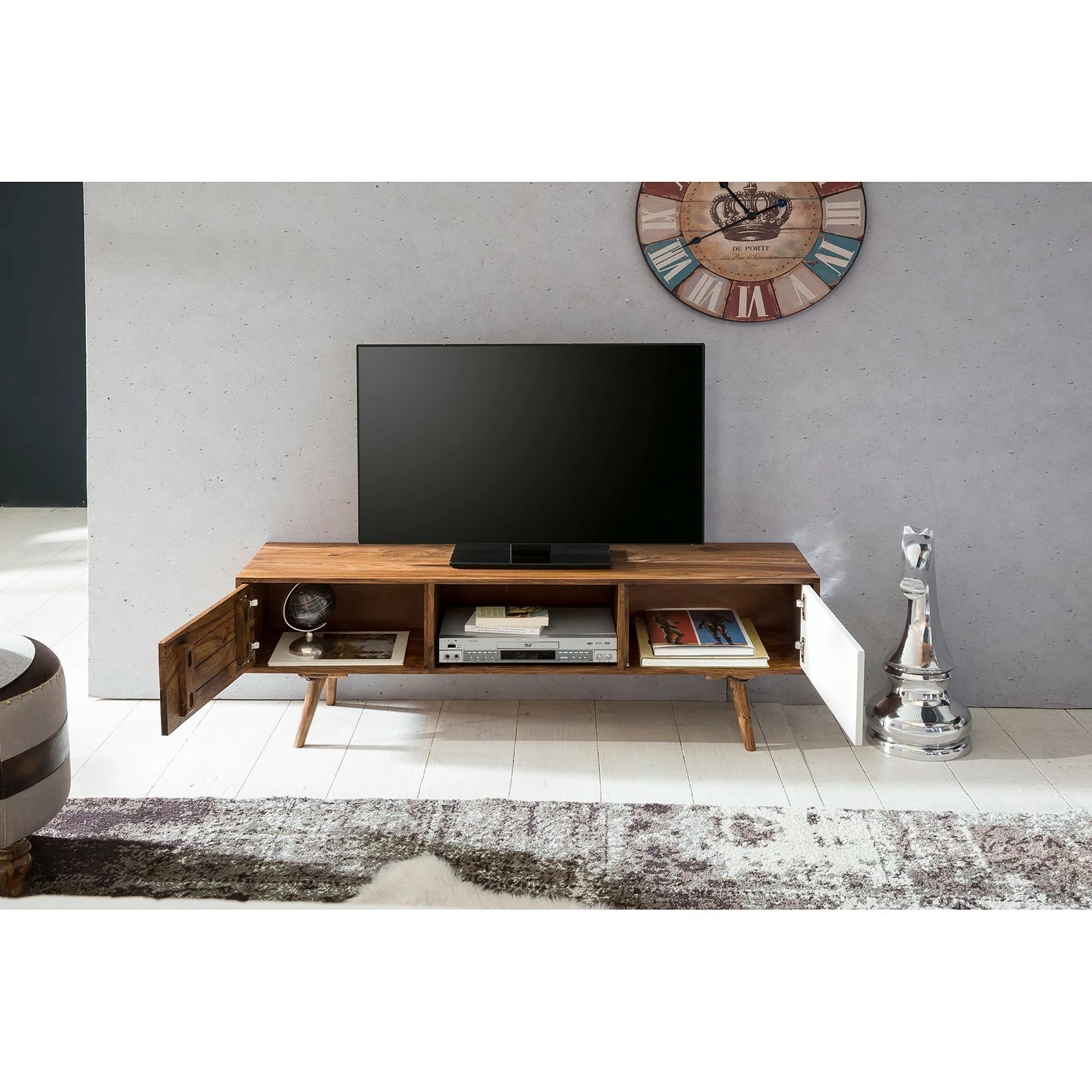 Naturoo Meuble TV Messas - Sheesham massif - Sheesham / Blanc 6 Naturoo Meuble TV Messas - Sheesham massif - Sheesham / Blanc – Image 4