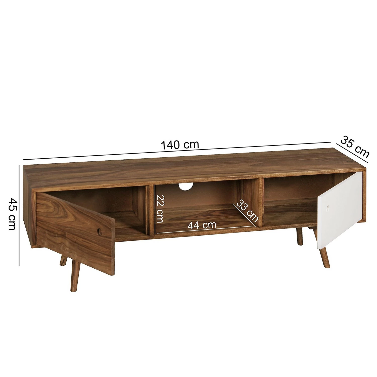 Naturoo Meuble TV Messas - Sheesham massif - Sheesham / Blanc 9 Naturoo Meuble TV Messas - Sheesham massif - Sheesham / Blanc – Image 7