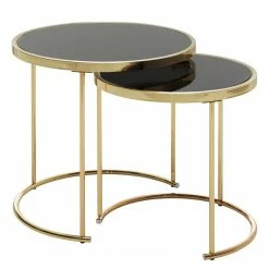 Red Living Tables gigognes Messery (lot de 2) - Verre / Métal - Noir / Doré