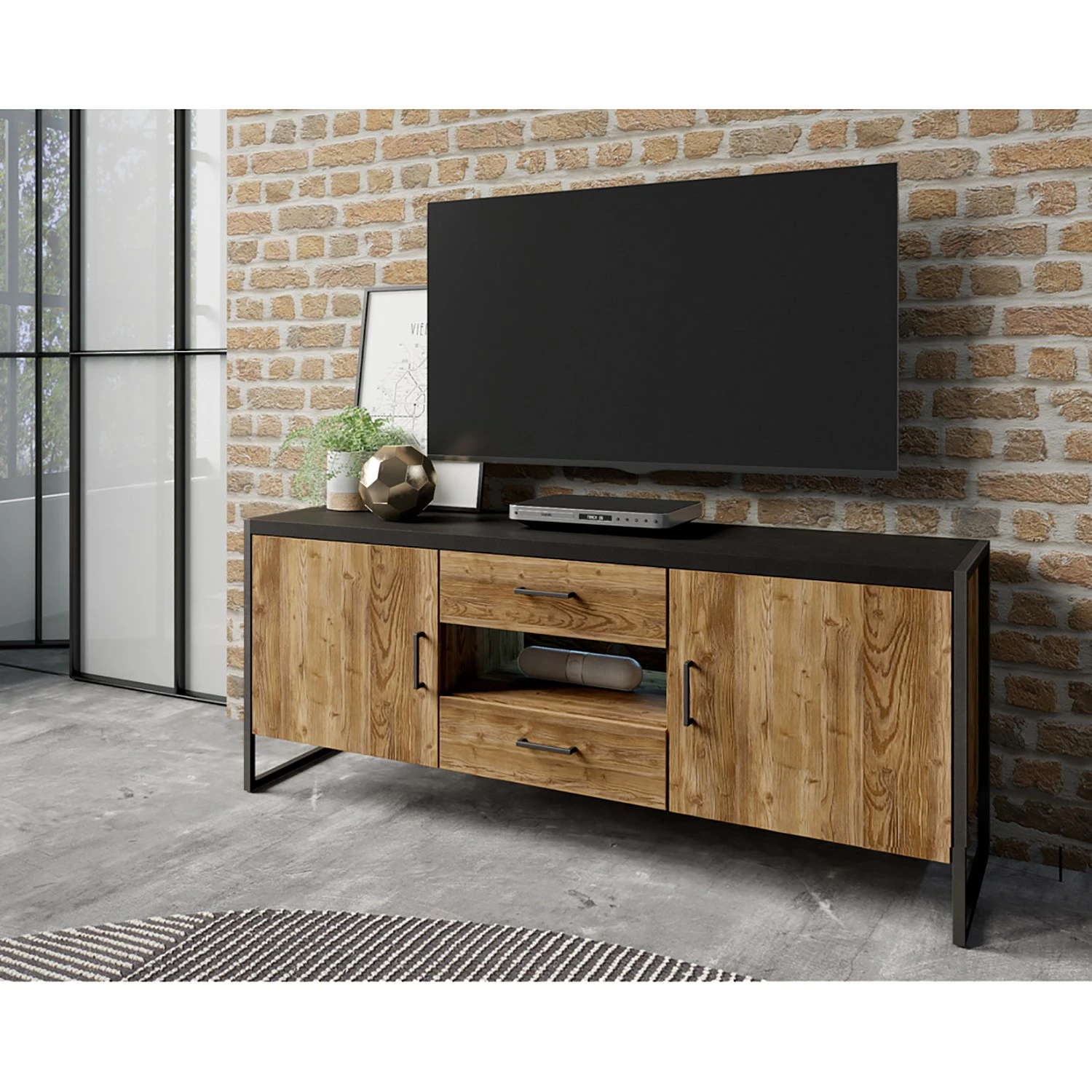Red Living Meuble TV Turriers II - Imitation épicéa / Noir mat 4 Red Living Meuble TV Turriers II - Imitation épicéa / Noir mat – Image 2