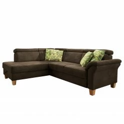 Loftscape Canapé d’angle Vignols - Microfibre - Microfibre Flavie: Marron foncé - Méridienne longue à gauche (vue de face) - Avec fonction couchage