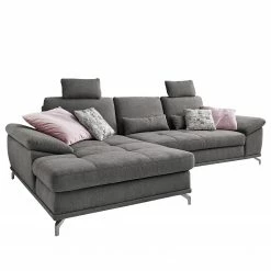 Loftscape Canapé d’angle Odenas - Tissu - Tissu Palila: Fango - Méridienne courte à gauche (vue de face) - Avec fonction couchage