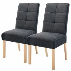 Norrwood Chaises capitonnées Brachy (lot de 2) - Tissage à plat / Hêtre massif - Anthracite