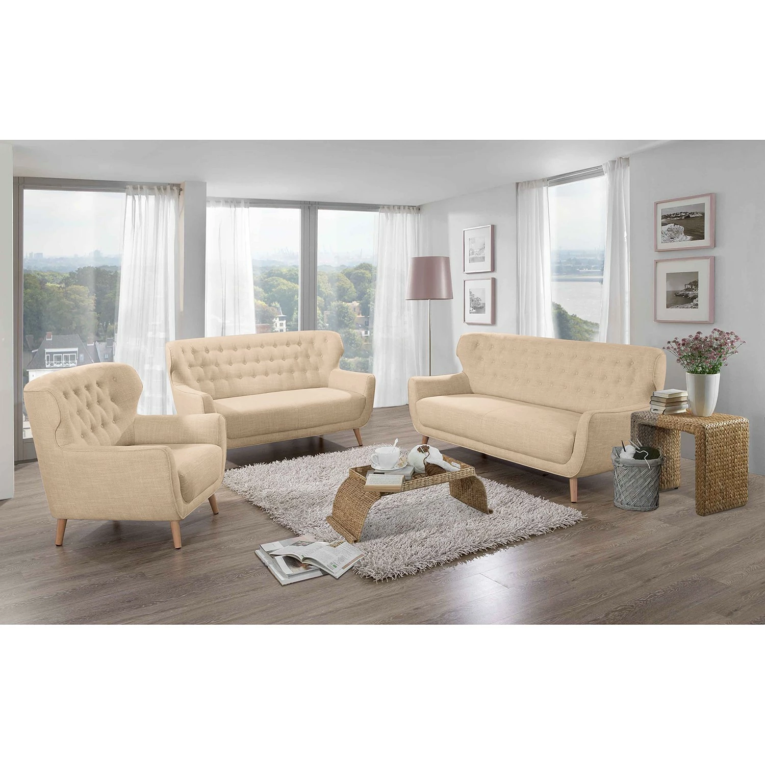 Ridgevalley Canapé Mansac (3 places) - Tissage à plat - Tissu Gila: Beige 4 Ridgevalley Canapé Mansac (3 places) - Tissage à plat - Tissu Gila: Beige – Image 2