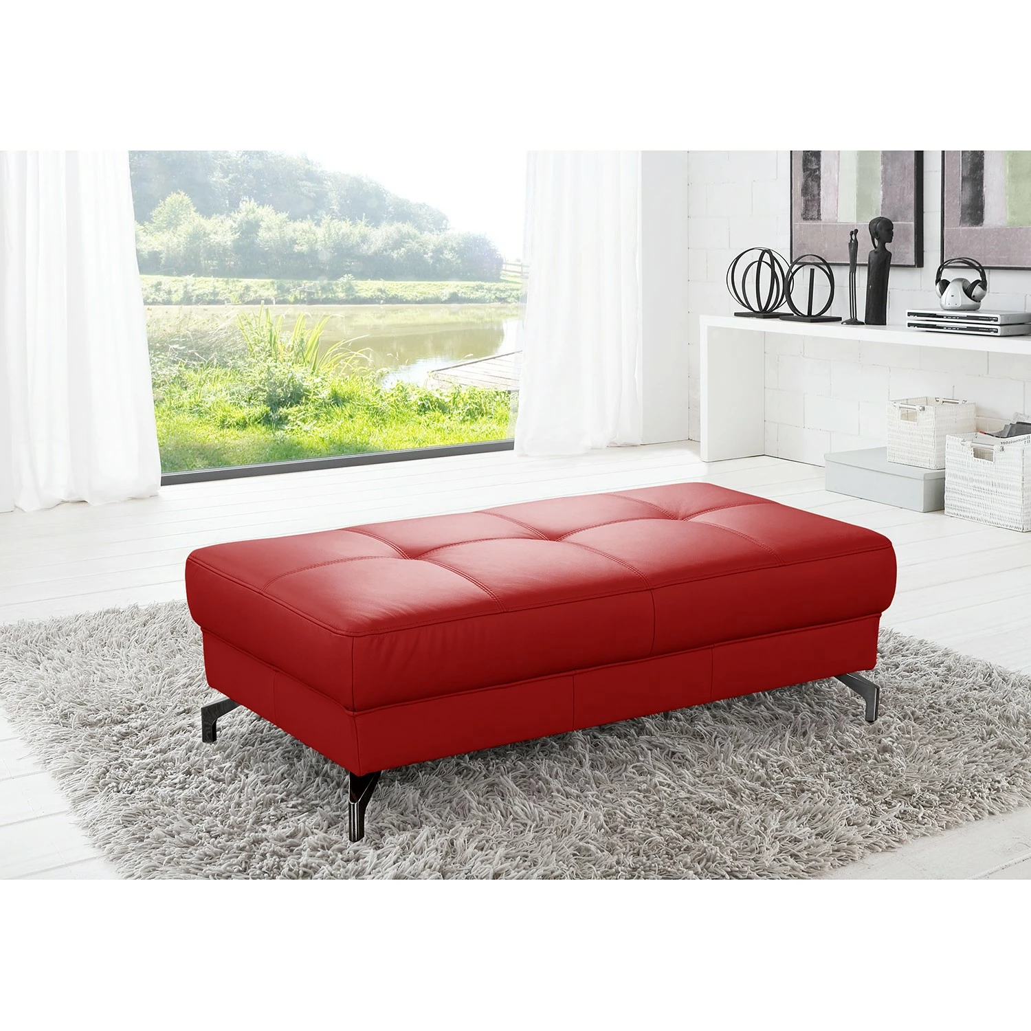 Loftscape Repose-pieds Lascaux - cuir véritable - Cuir Pua: Rouge 4 Loftscape Repose-pieds Lascaux - cuir véritable - Cuir Pua: Rouge – Image 2