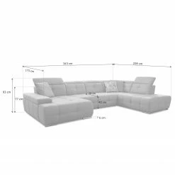 Loftscape Canapé panoramique Beutin - Tissage à plat - Tissu Olea: Argenté - Méridienne longue à droite (vue de face) - Sans fonction couchage -loftscape Boutique 1000253796 210419 15072400586 SKETCH DETAILS P000000001000253796 sketch