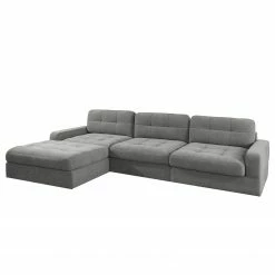 Fredriks Canapé d’angle Montfort - Chenille - Tissu Chenille Alix: Gris - Largeur : 315 cm - Méridienne courte à droite (vue de face)