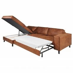 Ars manufacti Canapé d’angle FORT DODGE - Aspect cuir vieilli - Microfibre Yaka: Cognac - Méridienne courte à gauche (vue de face) - Avec fonction couchage -loftscape Boutique 1000254513 210330 06272000099 DETAILS P000000001000254513