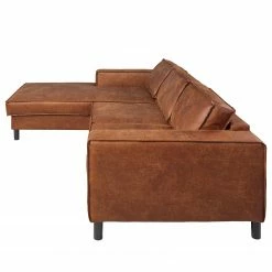 Ars manufacti Canapé d’angle FORT DODGE - Aspect cuir vieilli - Microfibre Yaka: Cognac - Méridienne courte à gauche (vue de face) - Avec fonction couchage -loftscape Boutique 1000254513 210330 06272000101 DETAILS P000000001000254513