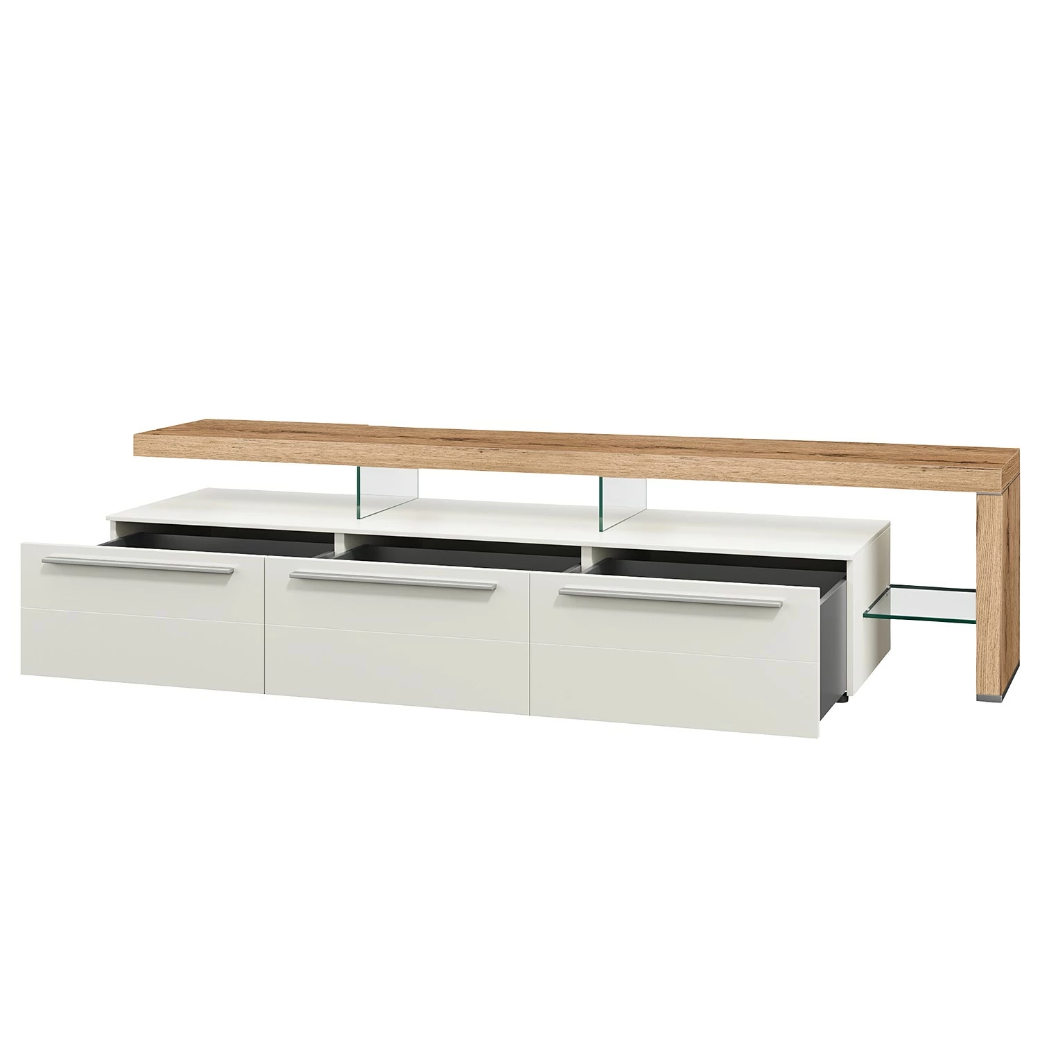 GWINNER Ensemble meubles TV Bellano I (4 élém.) - Placage en bois véritable - Blanc mat / Planches de chêne - Alignement à droite - Avec éclairage 11 GWINNER Ensemble meubles TV Bellano I (4 élém.) - Placage en bois véritable - Blanc mat / Planches de chêne - Alignement à droite - Avec éclairage – Image 9