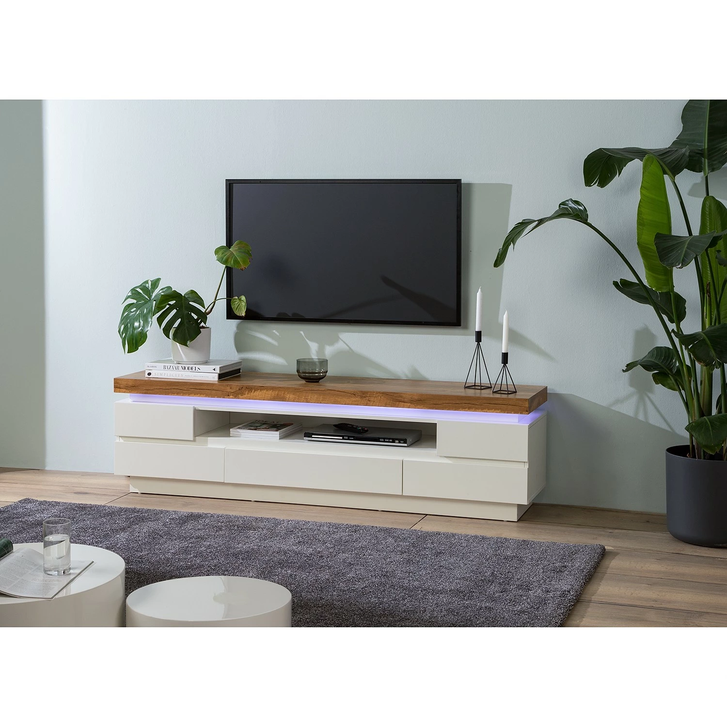 Fredriks Meuble TV Namona II - Éclairage inclus - Imitation chêne / Blanc 5 Fredriks Meuble TV Namona II - Éclairage inclus - Imitation chêne / Blanc – Image 3